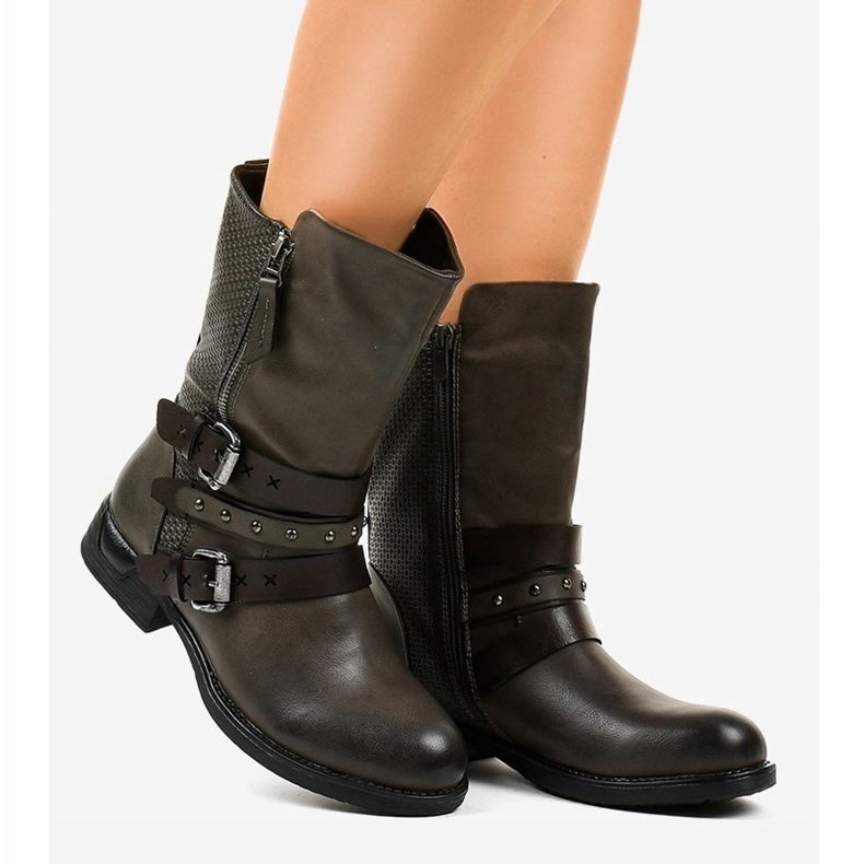 Women's gray flat insulated boots F1803 grey 2