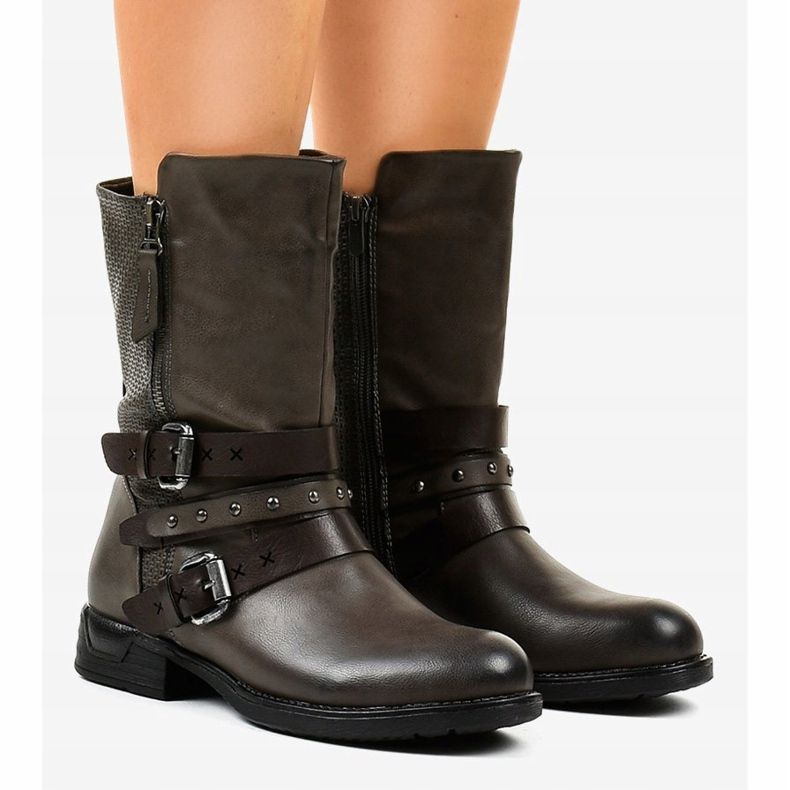 Women's gray flat insulated boots F1803 grey 1