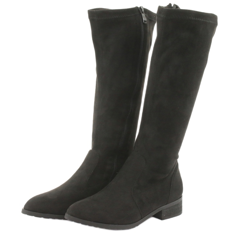M.Daszyński Black stretch boots flat heel MR1602 3