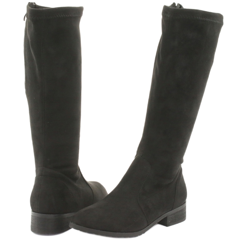 M.Daszyński Black stretch boots flat heel MR1602 4