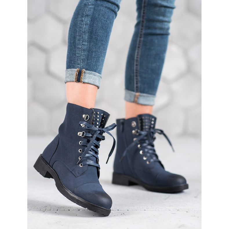 S. BARSKI Navy blue lace-up boots 1