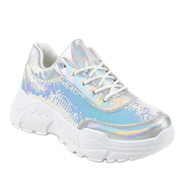 Silver sports shoes with sequins W-3118 grey 1