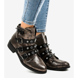 Khaki women's ankle boots with flat buckles HQ2366 multicolored green 2