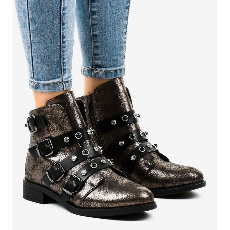 Khaki women's ankle boots with flat buckles HQ2366 multicolored green 1