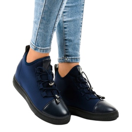 Navy blue, insulated high sneakers with a wedge XY-35 1
