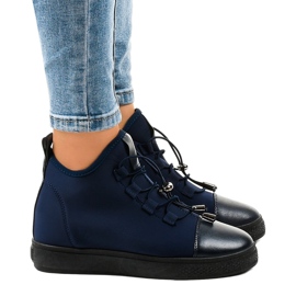 Navy blue, insulated high sneakers with a wedge XY-35 2
