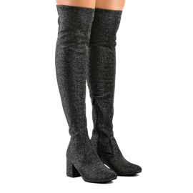 Silver boots on the post over the knee TC01P black grey 1