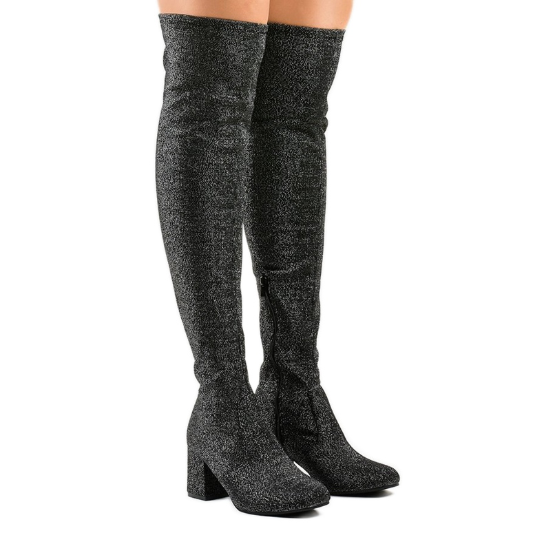 Silver boots on the post over the knee TC01P black grey 1