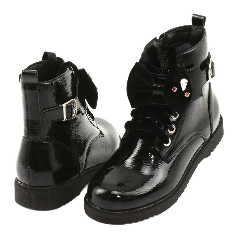 Lacquered boots with bow and rhinestones Evento 1432 black 4