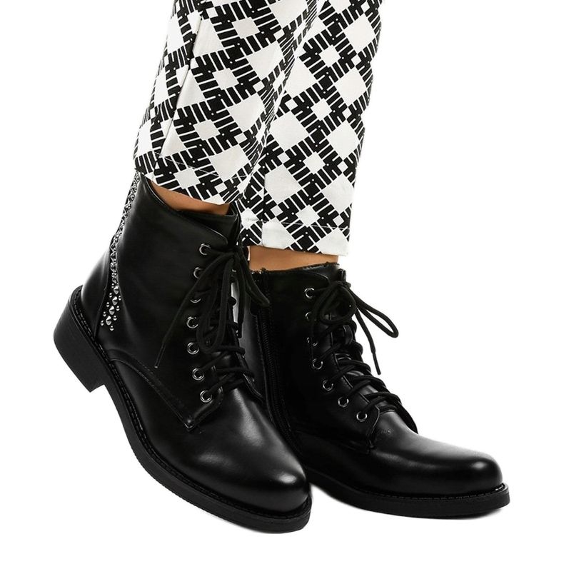 Black flat women's boots with studs BM163 1