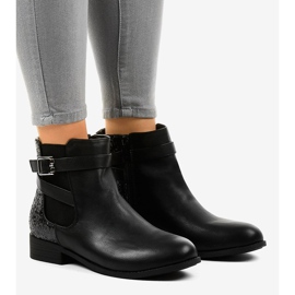 Black flat ankle boots with an elastic band and sequins C298-1 1