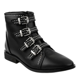 Women's black flat boots with buckles 100-915 1