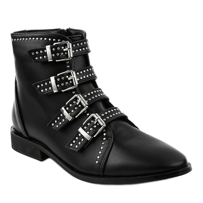 Women's black flat boots with buckles 100-915 1