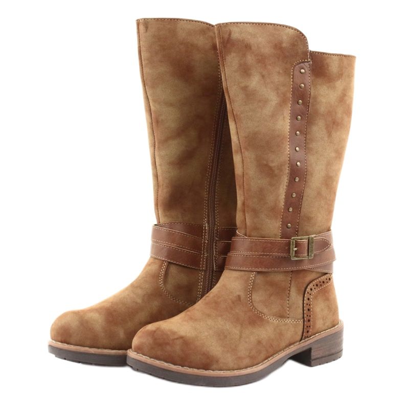 American Club GC31 long boots with rhinestones brown 3