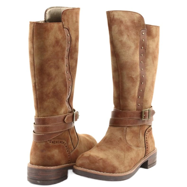 American Club GC31 long boots with rhinestones brown 4