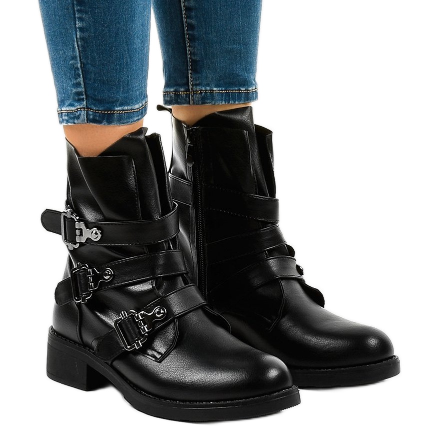 black flat boots with buckles