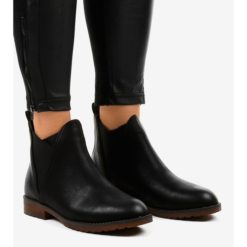 Black flat ankle boots with an elastic W360 1