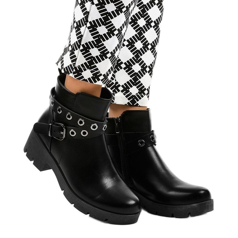 Black flat-heeled ankle boots with a 9996-2 buckle 1