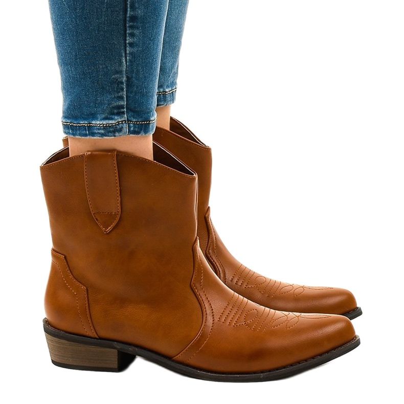 Camel ankle boots for women 928-1 flat cowboy boots brown 1