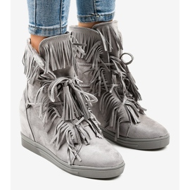 Gray wedge sneakers with fringes H6600-36 grey yellow 1