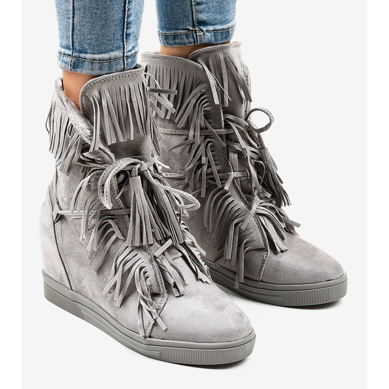 Gray wedge sneakers with fringes H6600-36 grey yellow 1