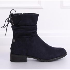Navy blue women's flat boots B-09 Blue 1