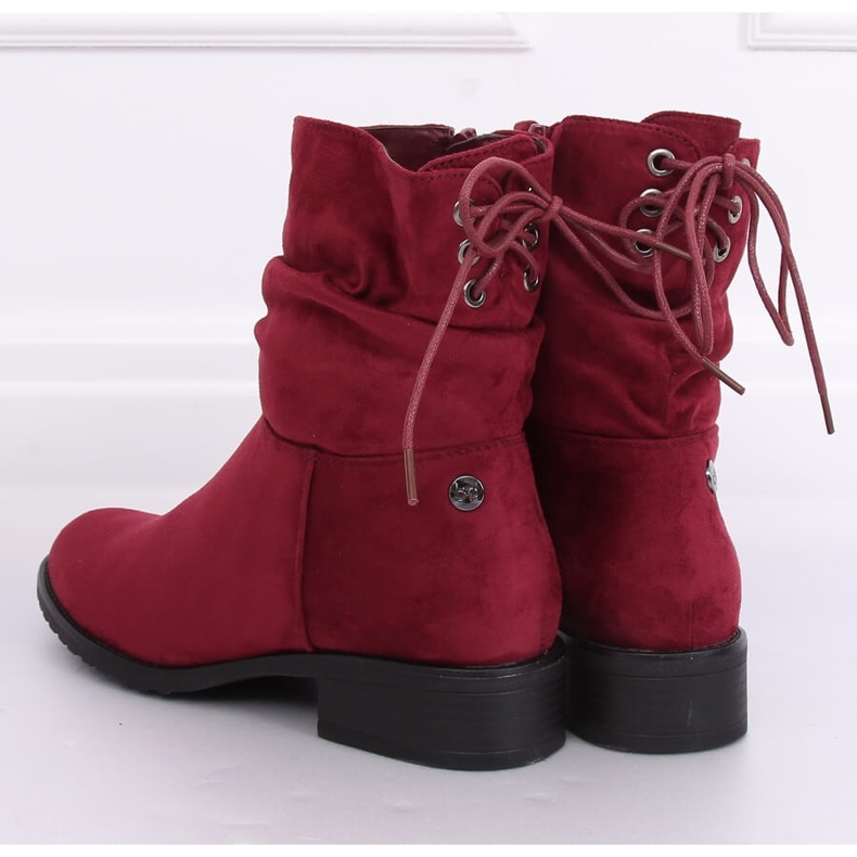 Women's flat burgundy boots B-09 Wine red 2