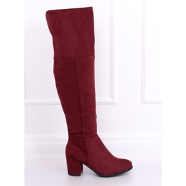 8B965 Wine burgundy low-heeled boots red 4