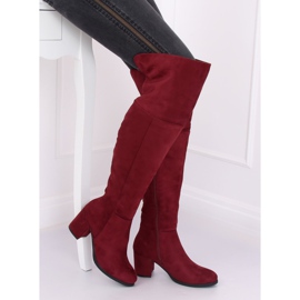 8B965 Wine burgundy low-heeled boots red 2