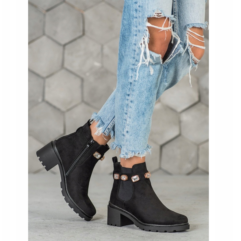 Seastar Suede Booties With Crystals black 2