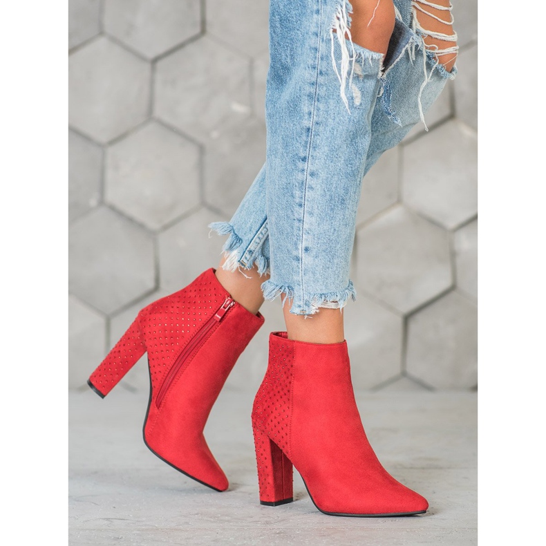 Seastar Suede Booties With Cubic Zirconia red 1