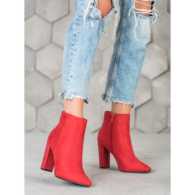 Seastar Suede Booties With Cubic Zirconia red 2