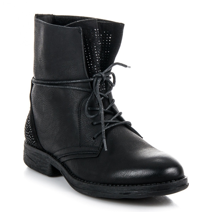 Queentina Workers boots with crystals black 2