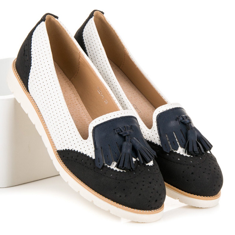Vices Openwork Ballerinas With Fringes black white 1