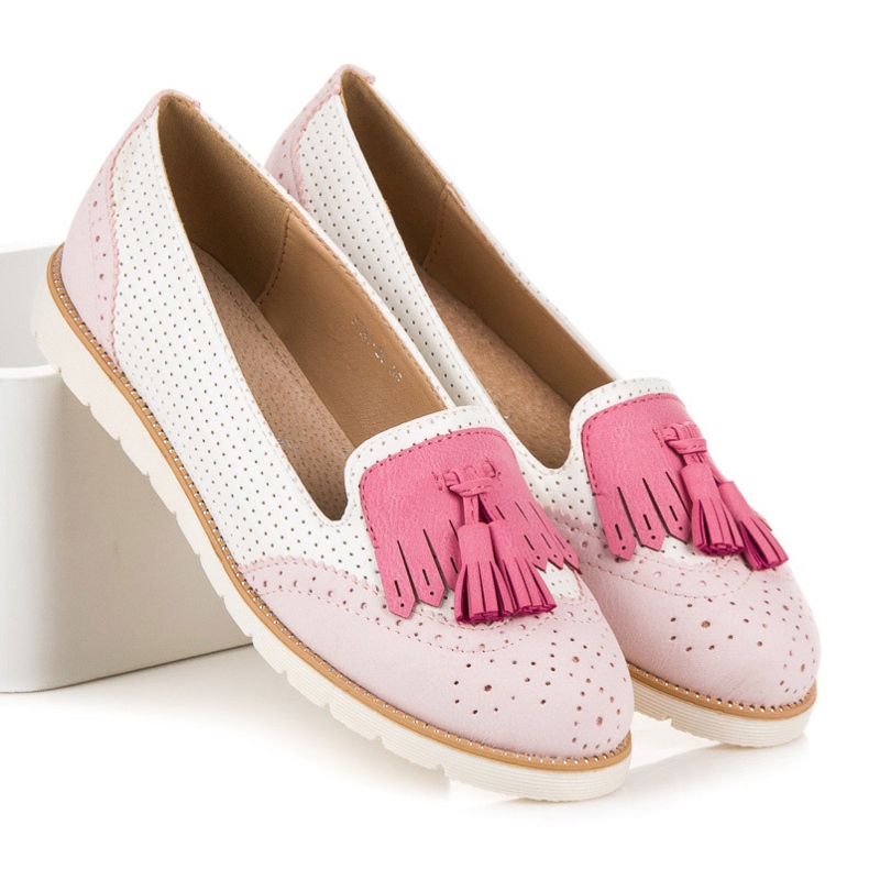 Vices Openwork Ballerinas With Fringes white pink 1