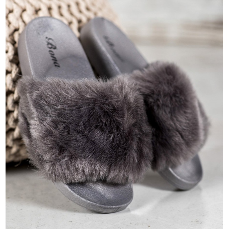 Bona Slippers With Fur grey 1