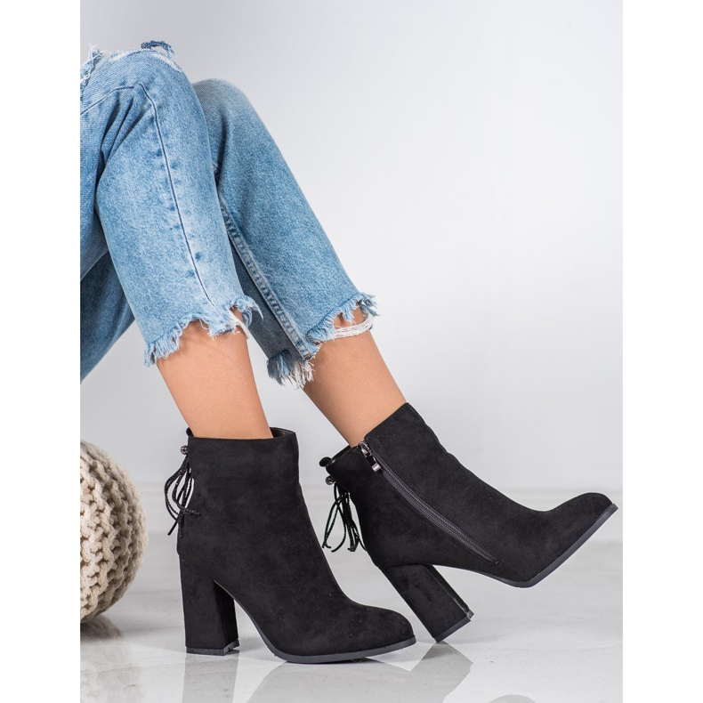 SHELOVET Suede Booties With Fringes black 1