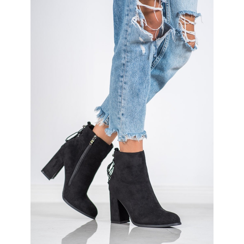 SHELOVET Suede Booties With Fringes black 2