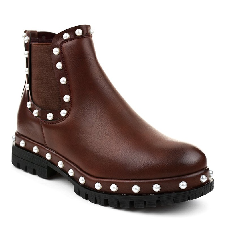 Burgundy Chelsea boots with pearls C-7211 red 1
