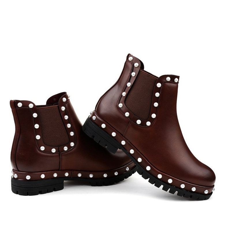 Burgundy Chelsea boots with pearls C-7211 red 2