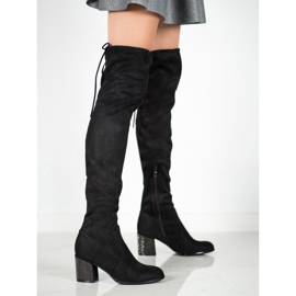 SHELOVET Thigh-high boots with decorative heel black 1
