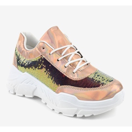 Champagne sports shoes with sequins W-3118 yellow 1