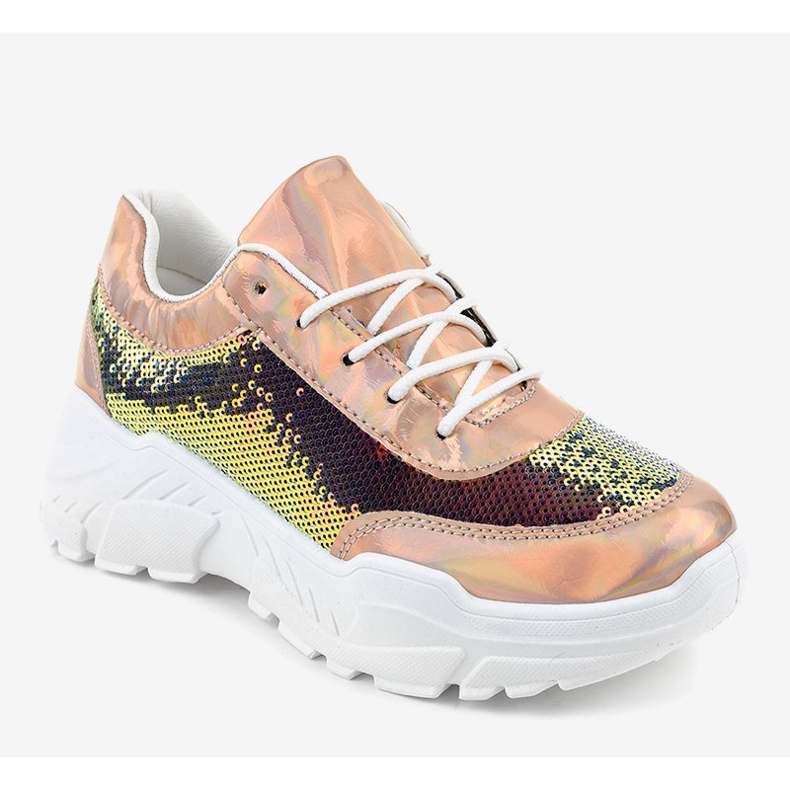 Champagne sports shoes with sequins W-3118 yellow 1