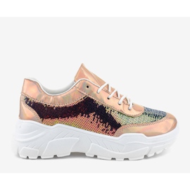 Champagne sports shoes with sequins W-3118 yellow 2