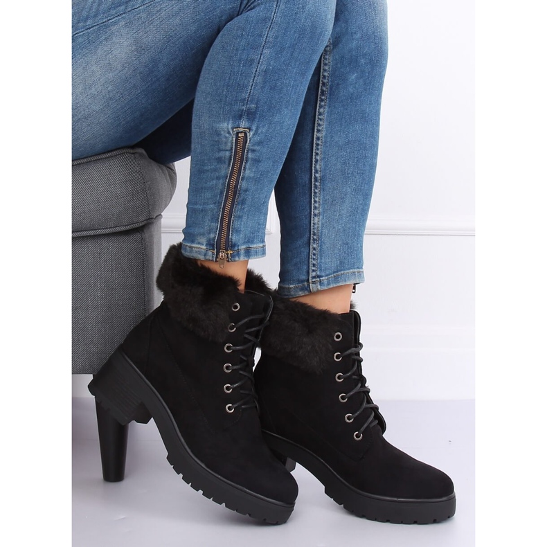 Black lace-up boots B0-217 Black 1