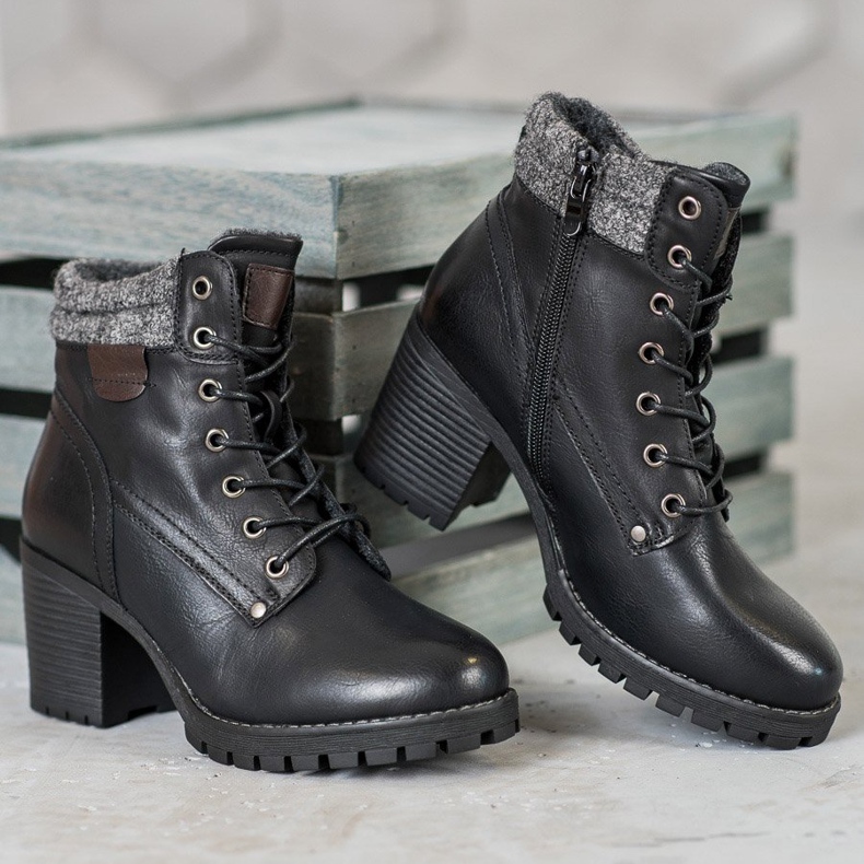 SHELOVET Lace-up Booties On A Post black 1
