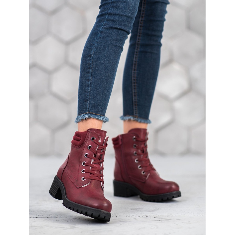 Goodin Lace-up boots with sheepskin red 2