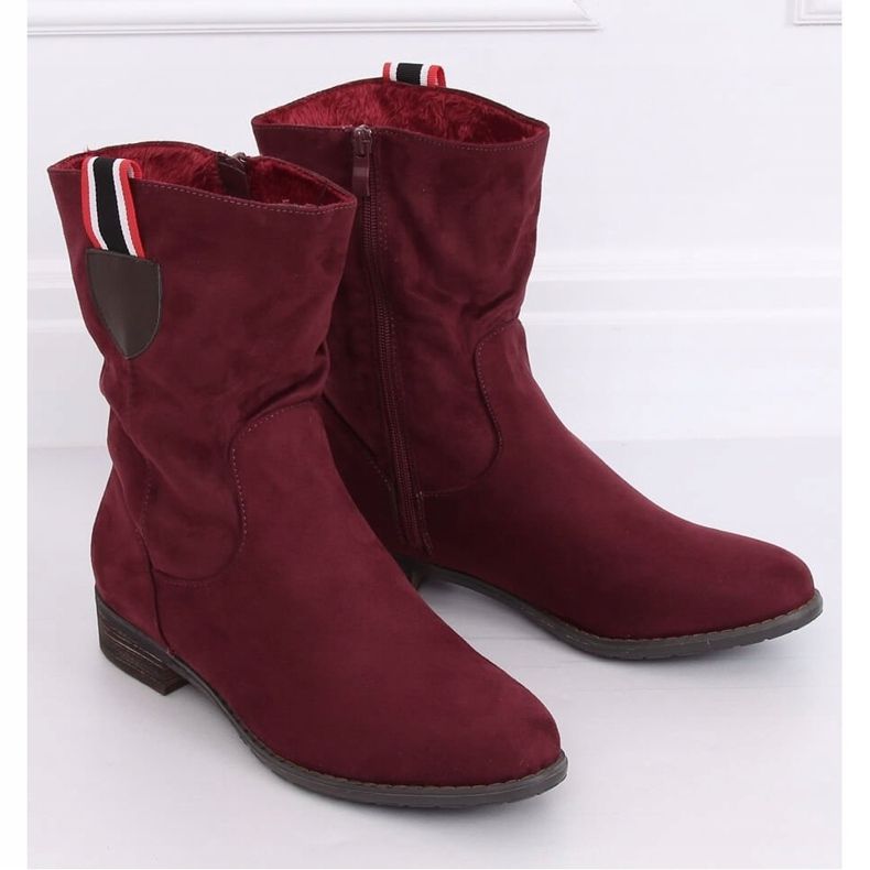 Women's flat boots, burgundy 99-110 Red 1