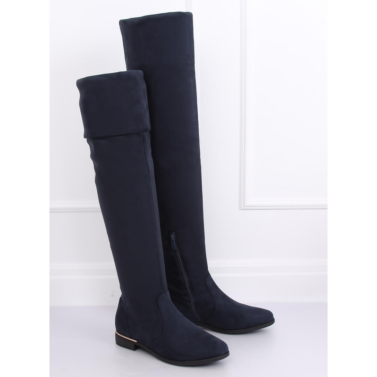 Navy top flat boots