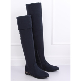 Over-knee boots with flat heels, navy blue 0-76 Blue 1